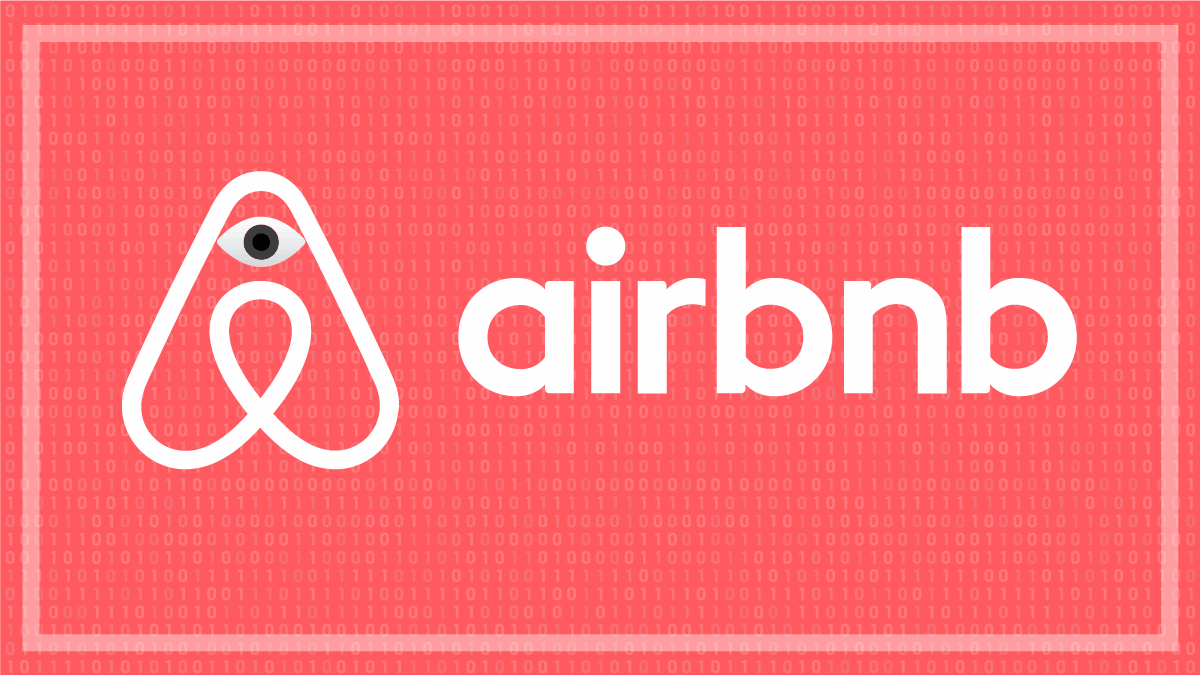 airbnb logo with an eye scanning data in different directions